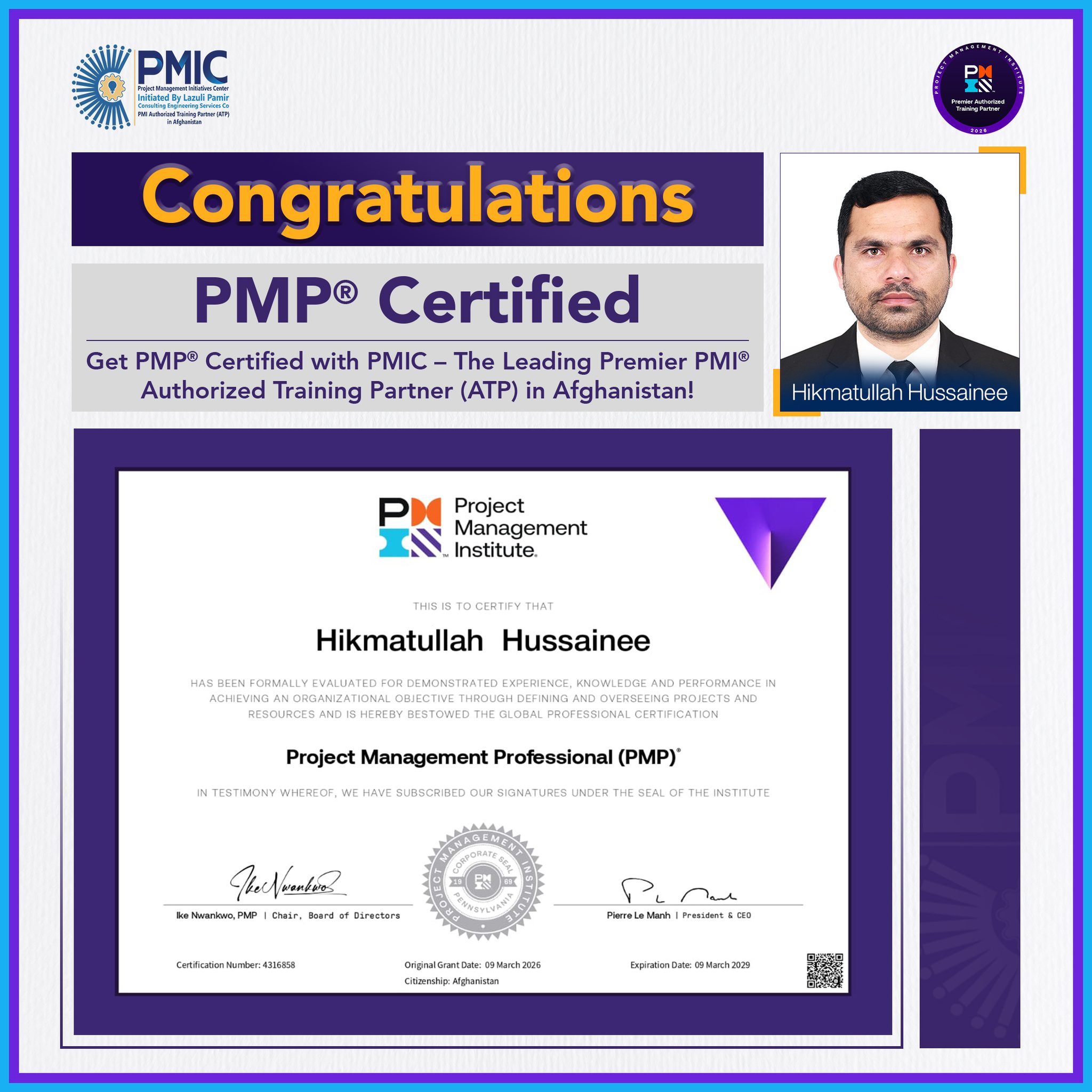 Congratulations to Hikmatullah...